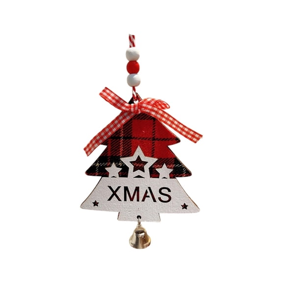 Christmas Buffalo Plaid Ornaments, Wooden Christmas Tree Decor, Letter Tags with Bead & Bow & Bell for Christmas Decor (B)
