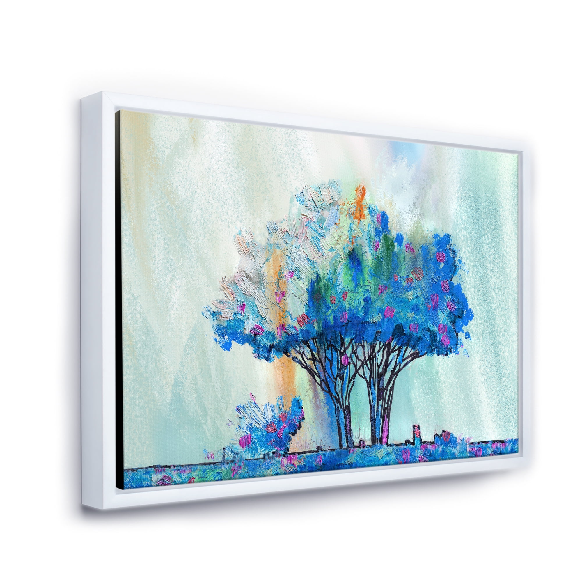 Designart 'Blue Coloured Tree Abstract Impression I' Modern Framed Canvas Wall Art Print