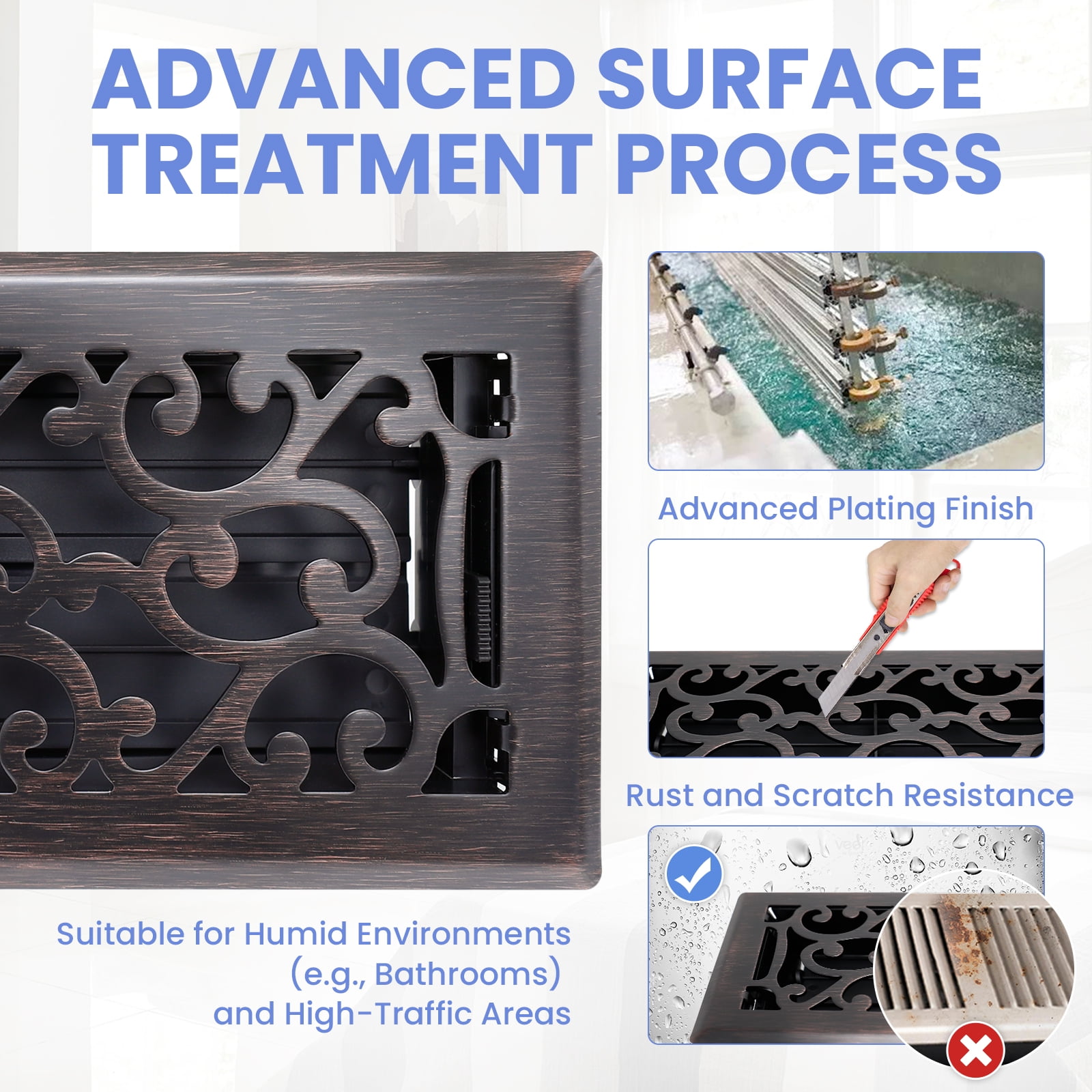 4x12 Inches 4 Pack Heavy Duty Walkable Floor Register - Easy Adjust Air Supply Lever Decorative Floor Vent Covers, Savannah Design Vent Covers for Home - Oil Rubbed Bronze