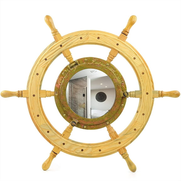 Nagina International Premium Heavy Nautical Ship Wheel with Antique Brass Mirror - Home Decor (24 Inches)