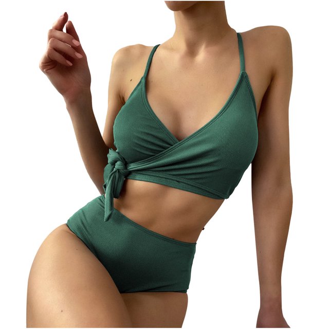 Conjunto de bikini con estilo para mujer, traje de baño de dos piezas con relleno sólido, ropa de playa OAVQHLG3B Store lin121212