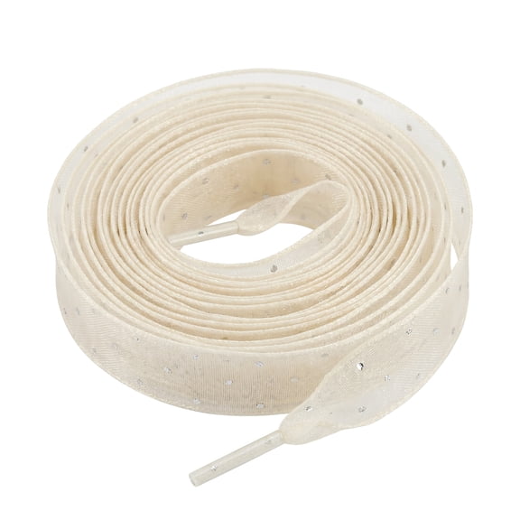 Flat Ultra-Wide 6cm Chiffon Ribbon Overlocked Bow Shoe Laces Strings Rhinestone Embellishment Shiny Shoelaces 1 Pair Beige 100cm/39.4"