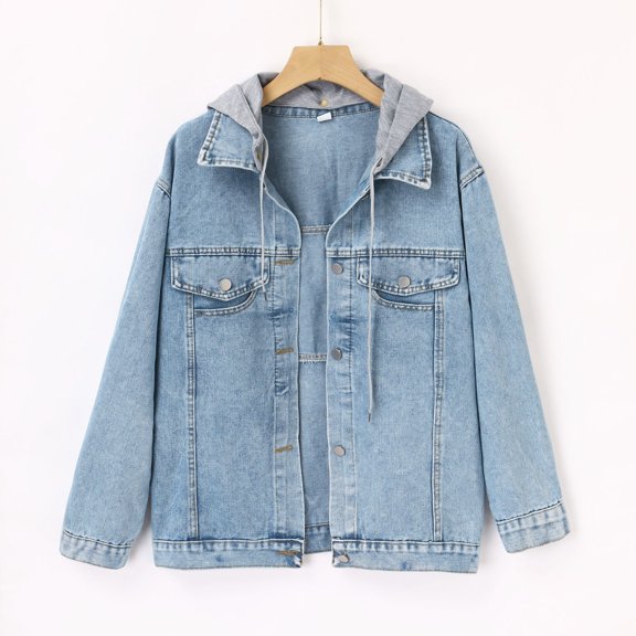 Vedolay Women's 2023 Jackets Women's Cropped Rhinestone Fringe Denim Jacket Distressed Jean Jacket,Blue L