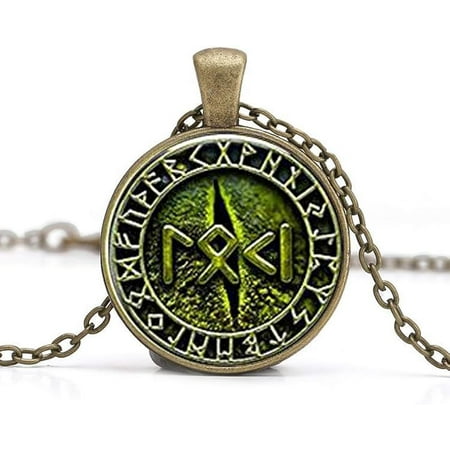 Snake Eye LOKI Small with RUNE Jewelry Convex Round Glass Necklace
