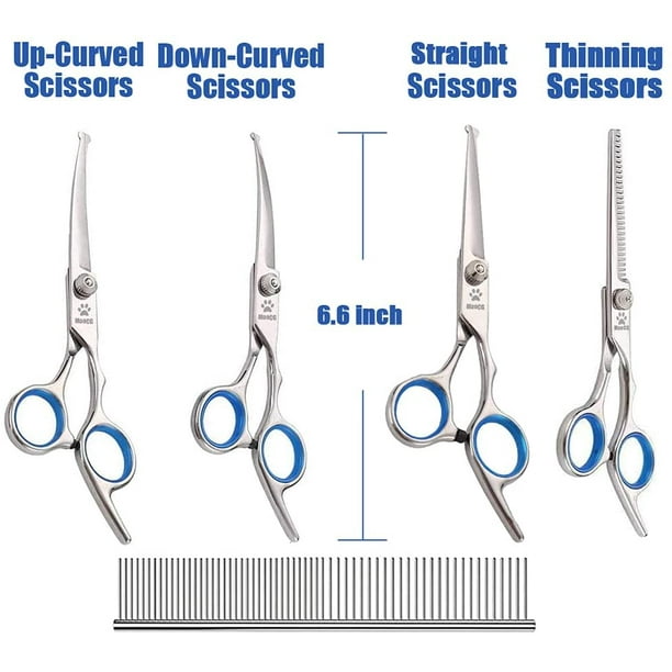 Xiang Dog Grooming Scissors Set Safety Round Blunt Tip Grooming Tools Professional Curved thinning straight Scissors With Comb nail Cliper And Nail