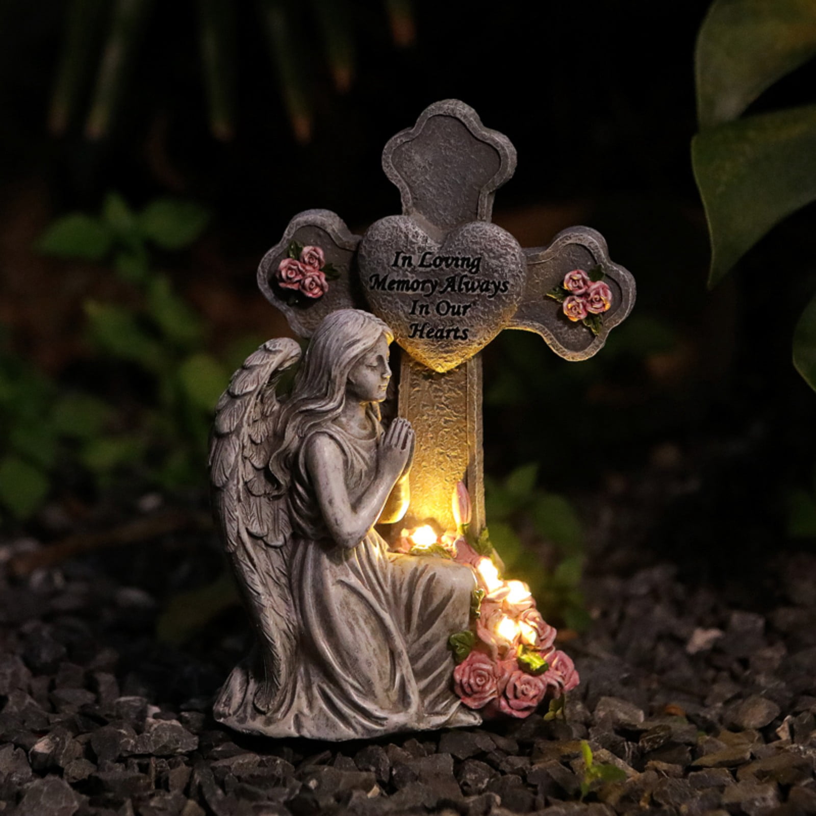 Memorial Grave Light Solar Powered Outdoor Statue for Yard, Tombstone Decor, Sympathy
