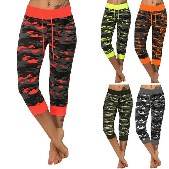 Lovzfmll Women's Camo Joggers, Yoga Pants with Drawstring & Patchwork, Fashion Cropped Cuffed Ankle Pants, Fall Fashion Outfits 2025