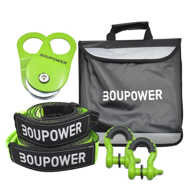 Heavy Duty Off-Road Recovery Kit,10 Ton Snatch Block Pulley,3" x 8' Tree Saver Strap,20ft Rope,2 D-Ring Shackles,Storage Bag & Winch Damper,4x4 Vehicle Recovery Gear