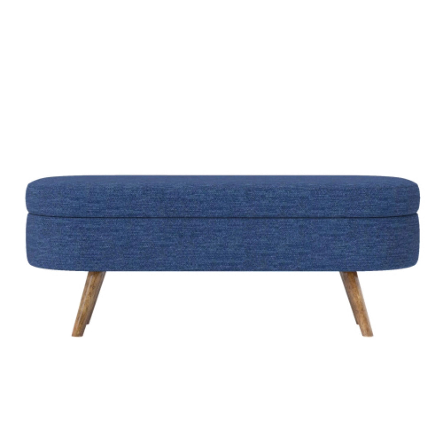 44" Oval Storage Ottoman Bench with Hidden Storage, Upholstered Fabric Ottoman Bench with Rubber Wood Legs for Bedroom, Entryway, Living Room, Blue