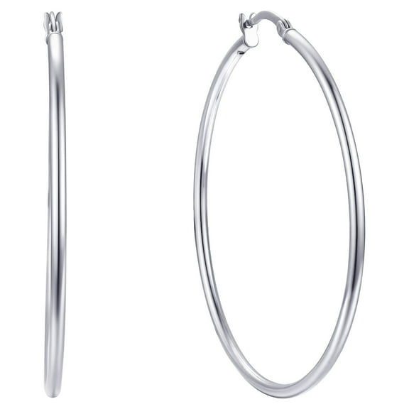 Brilliance Fine Jewelry Adult Click Top Hoops in Sterling Silver 50MM