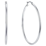Brilliance Fine Jewelry Click Top Hoops in Sterling Silver 50MM