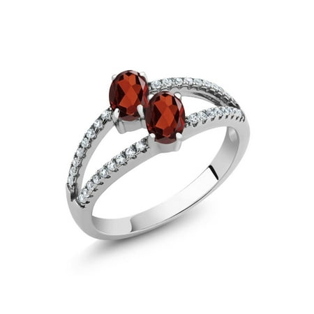 Oval Faceted Garnet Ring - 1.41 Ct Oval Red Garnet Two Stone 925 Sterling Silver Ring