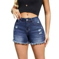 thumbnail image 1 of Women's New Denim Shorts with Ripped Fringe - Hot Pants with Elastic Waistband, Relaxed Fit, Polyester Material, 1 of 6