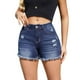 thumbnail image 1 of Pantalones cortos vaqueros nuevos para mujer: pantalones cortos con flecos rasgados y cintura elástica alta para uso informal/veraniego, 1 of 8