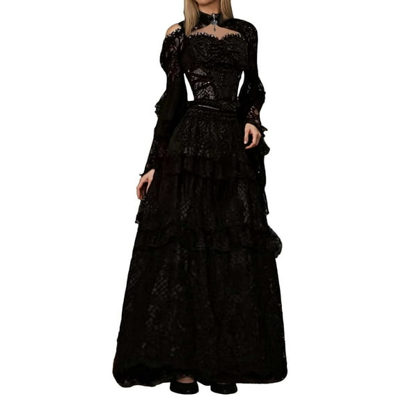 Halloween Ladies' Flared Sleeves Stand Up Collar Lace Patchwork Off The Shoulder Casual And Versatile