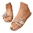 thumbnail image 3 of HNMKIU Women Sandals Fashion Slide Style with Buckle Strap Comfortable Thick Sole Flat Summer Slides for Women Outdoor Casual Wear Beach Shoes Khaki,10, 3 of 6
