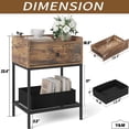 thumbnail image 4 of Y&M Nightstand Set of 2, 2-Tier Side Table with Drawer, Modern Bedside Table Night Stand Storage Shelf for Small Spaces, Bedroom, Living Room, Accent Table with Metal Frame - Rustic Brown and Black, 4 of 6