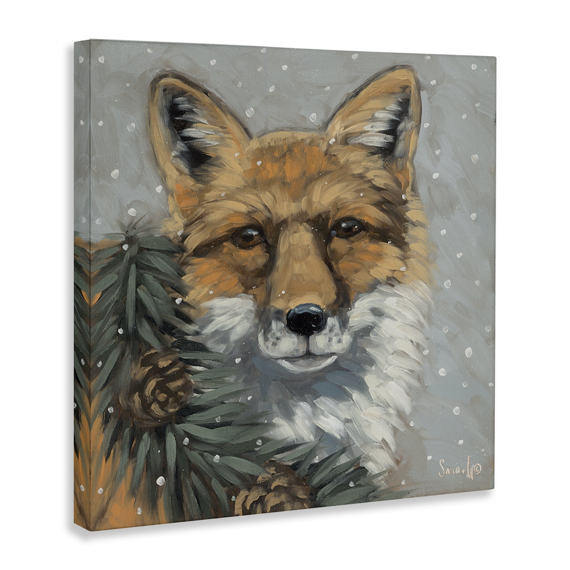 Stupell Industries Fox with Snowy Pinecones Holiday Painting Gallery Wrapped Canvas Art Prints Wall Art, 30 x 30