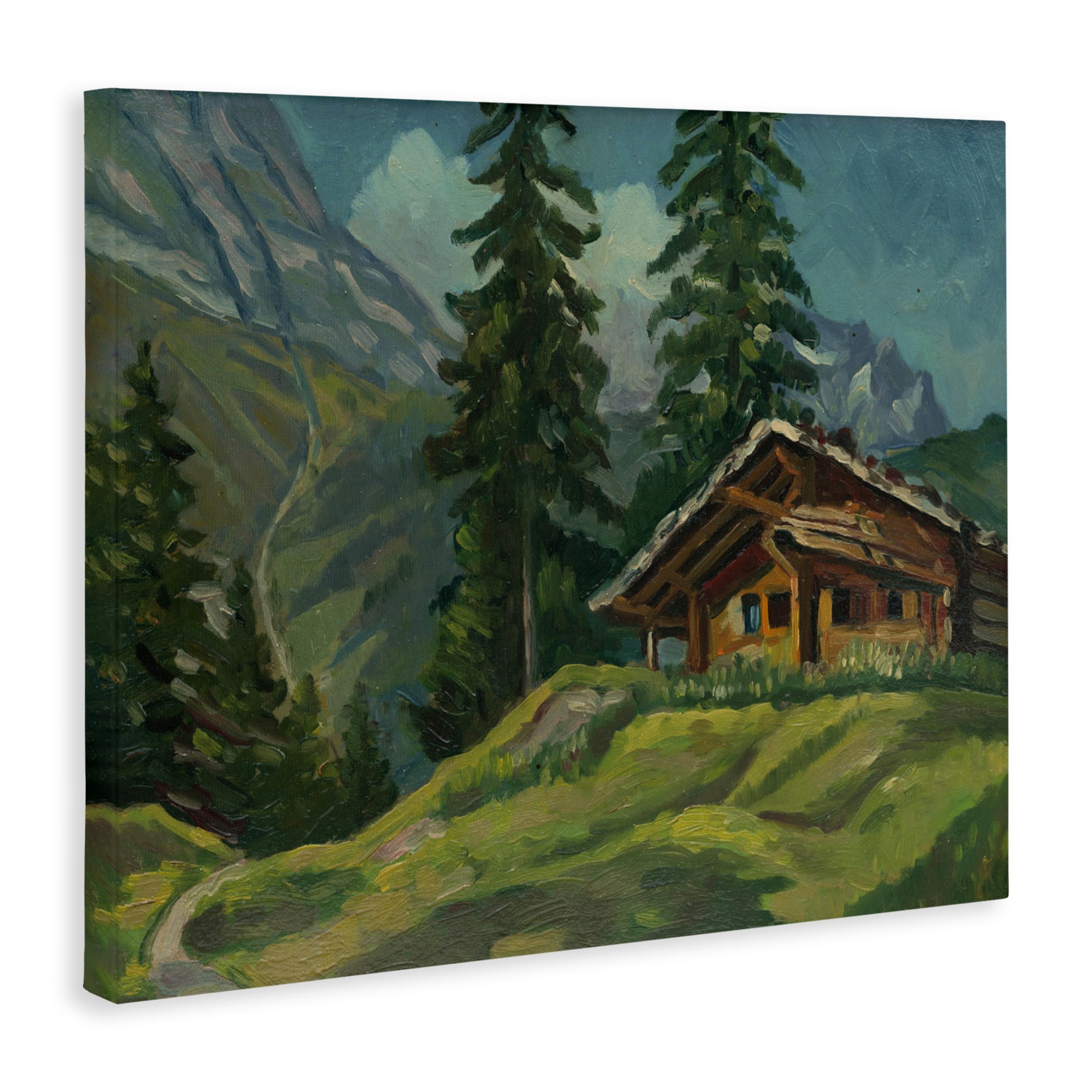 Cabin At Base Of Mountain Canvas Wall Art, design by Lettered and Lined