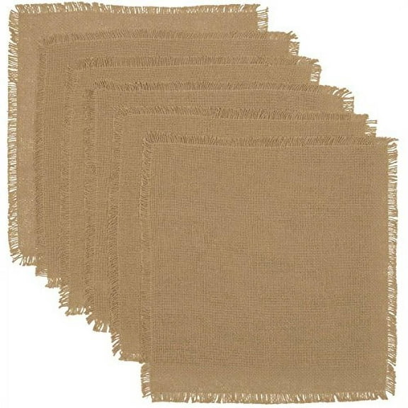 VHC Brands Classic Country Farmhouse Tabletop & Kitchen - Burlap Natural Tan Fringed Tablemat Set of 6, 13" x 13"