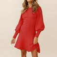 thumbnail image 5 of DHFJKG Sweater Dress For Women Lantern Sleeve Crewneck Solid Color Slim Fit Flare Mini Dress Winter Versatile Dresses, 5 of 8