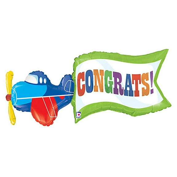 43 inch Airplane Congrats Betallic Foil Mylar Balloon - Party Supplies Decorations