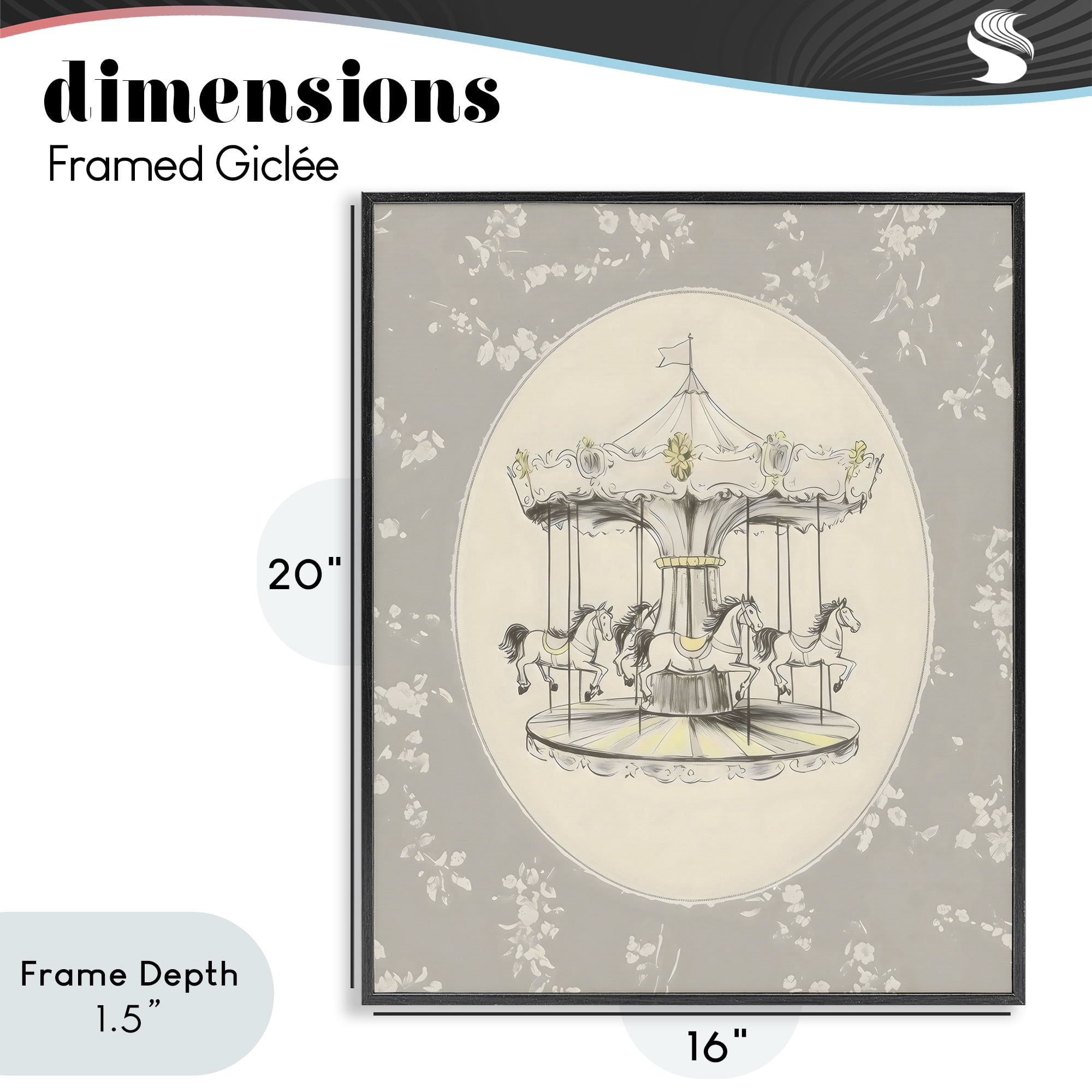 Stupell Industries Gentle Floral Carousel Black Framed Giclee Art, design by Arlington Prints