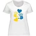 thumbnail image 3 of Inktastic Down Syndrome Awareness with Handprints and Hearts Blue and Yellow Women's Plus Size T-Shirt, 3 of 5