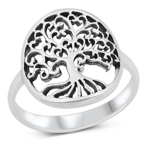 Wide Tree Of Life Open Ring .925 Sterling Silver Band Jewelry Female Male Unisex Size 5