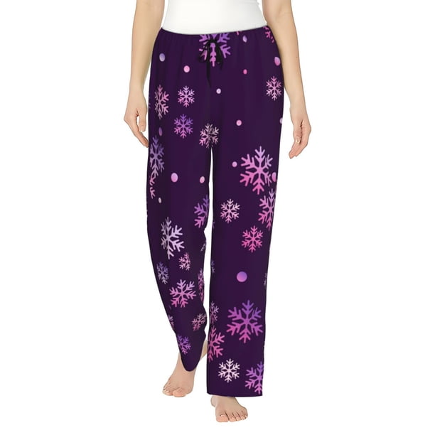Fotbe Purple Snow Flakes Pantalones de Pijama para Mujer, Pantalones de Dormir, Pantalones Pj con Cordón y Bolsillos-Medium