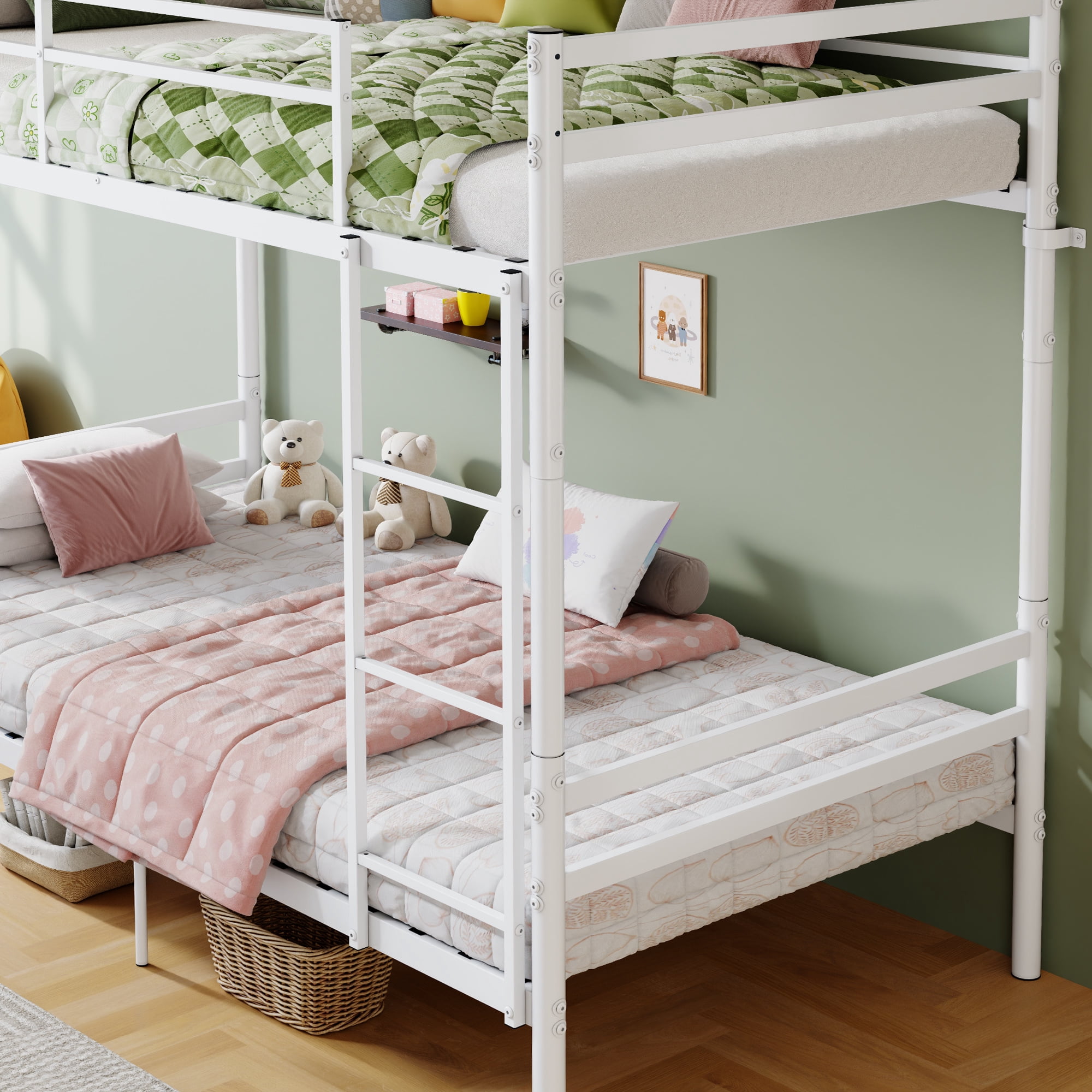 MAYEERTY Twin Over Twin Metal Bunk Bed with Ladder and High Guardrail, Heavy Duty Bed Frame, No Box Spring Needed, Space-Saving for Kids Bedroom Dorm