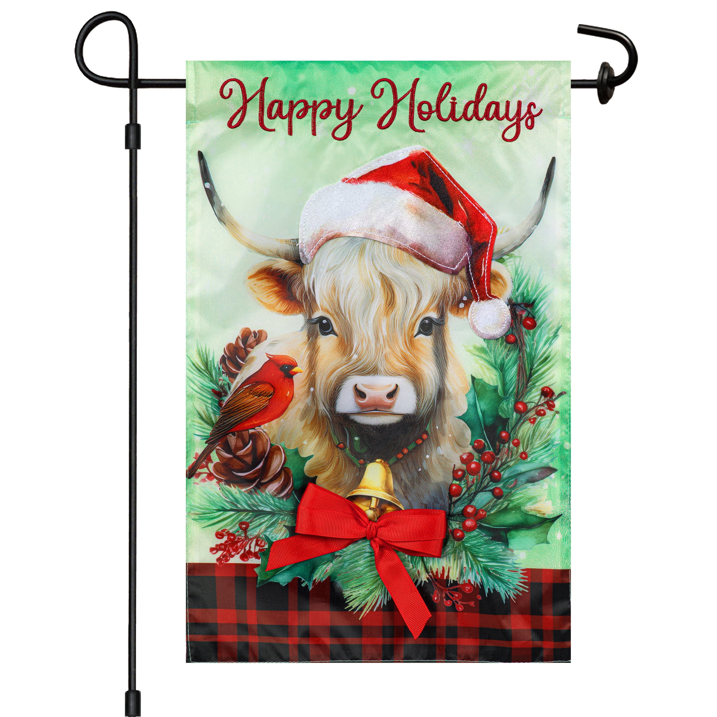 Meadow Creek Holiday 11.5" x 18" Cow and Bird Outdoor Yard Flag with Stand