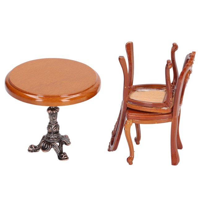 Dollhouse Dining Table Chair Set, Birch Miniature Table Stool Toy For 1/12 Scale Play House Toy