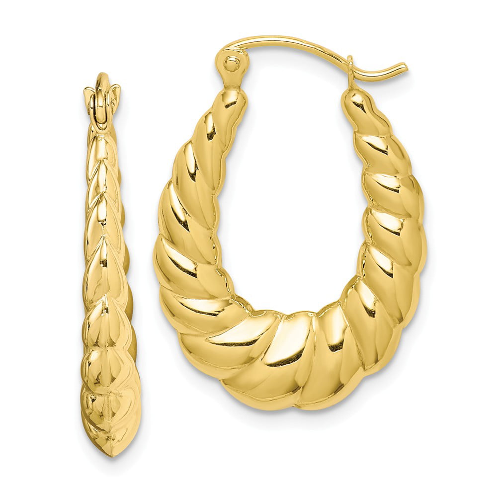 10k Yellow Gold Twisted Hoop Earrings - 24mm x 17mm - Walmart.com