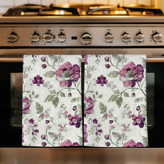 Spring Floral Kitchen Towels Set of 4, Red Flowers Leaves Botanical Vintage Beige Absorbent Dish Towels for Kitchen, Microfiber Hand Towel, Quick Drying Tea Towel for Cleaning Decorative Dishcloths
