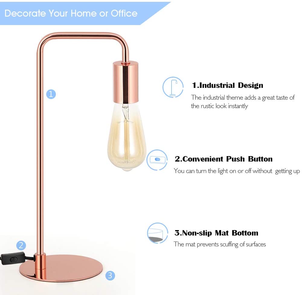 LIANTRAL Rose Gold Nightstand Lamps Table Lamp Metal Set of 2