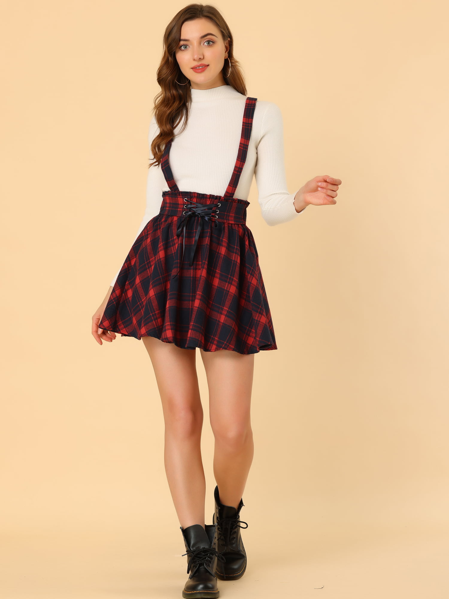 plaid skirt with suspenders, Women's Fashion, Bottoms, Skirts on Carousell