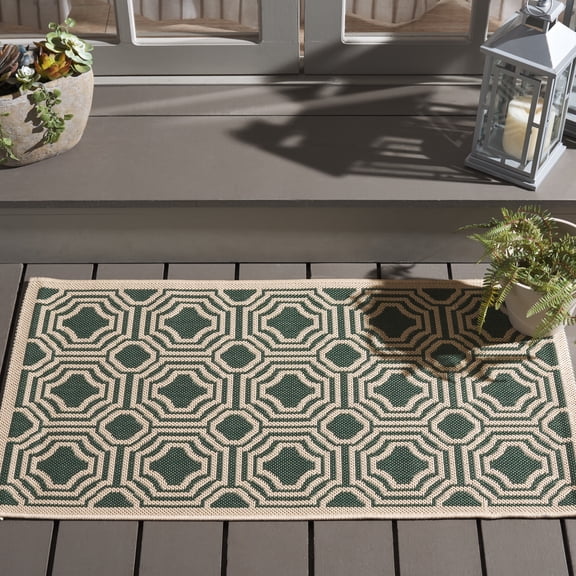 Safavieh Courtyard Brooklyn Geometric Indoor/Outdoor Area Rug, Dark Green/Beige, 2' x 3'7"