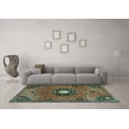 thumbnail image 3 of Ahgly Company Machine Washable Indoor Square Medallion Turquoise Blue Traditional Area Rugs, 5' Square, 3 of 4