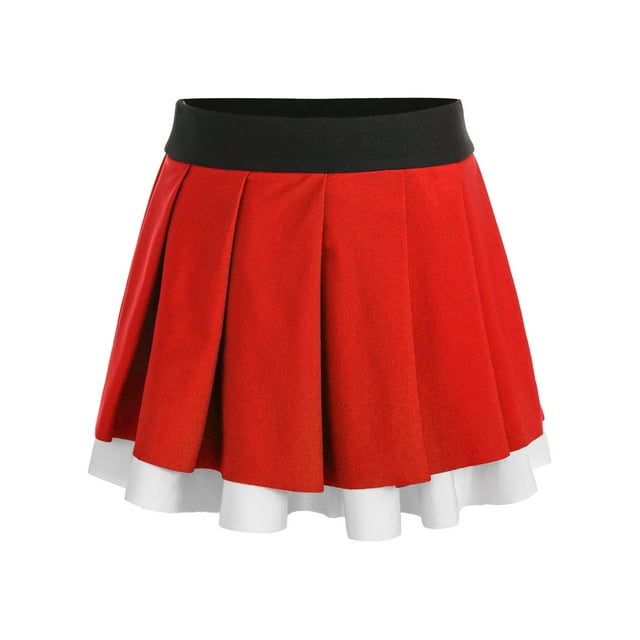 LiiYii Jupe Plissée Mini à Taille Élastique pour Filles Jupe-Short de Danse Jupe d'Uniforme d'Équipe de Cheerleading de Performance Rouge 16