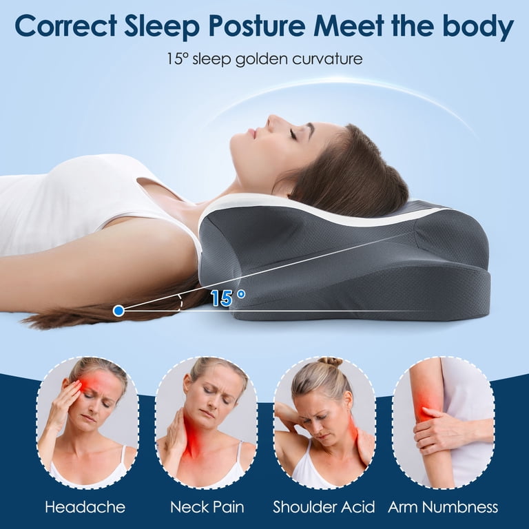 DONAMA Cervical Memory Foam Pillow, Gray and White photo 6