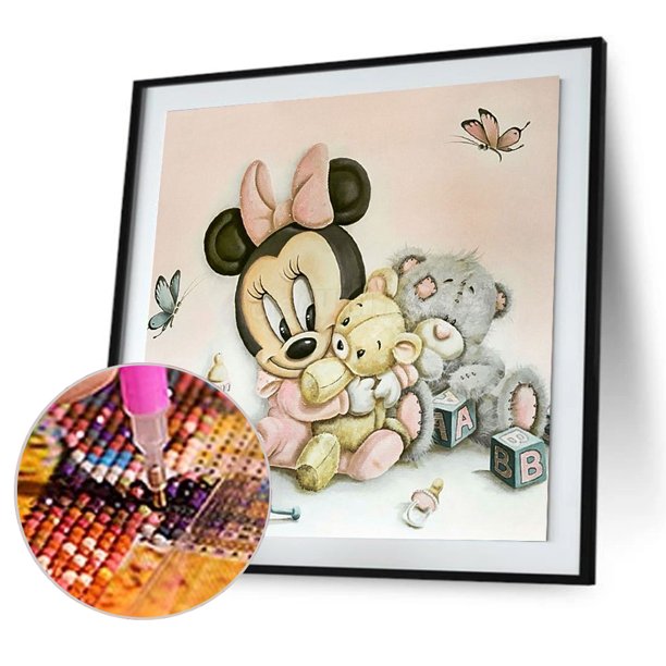Cuadros Decorativos Kit de pintura de diamantes 5D, muñecas de ratón de dibujos animados, taladro redondo completo, manualidades con imágenes DIY Tmvgtek embutido en tela