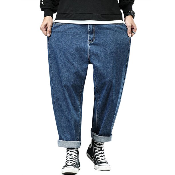 Avamo Men Casual Baggy Skateboard Pants Hip Hop Jeans Straight Denim Blue Jeans Walmart Com Walmart Com