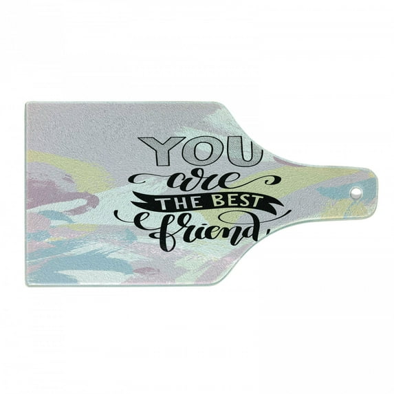 Best Friend Cutting Board, Calligraphy on a Pastel Toned Backdrop, Decorative Tempered Glass Cutting and Serving Board, in 3 Sizes, by Ambesonne