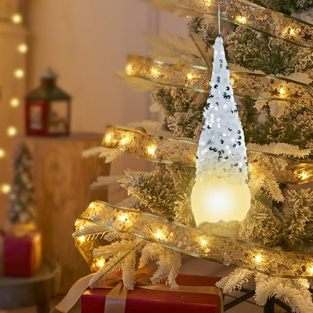 Fiudx Gnomo Navideño con Luz, Tela Suave, Barriga Iluminada con Led, Cuerda Colgante, Decoración para Árbol y Chimenea, Luz Blanca Cálida, Mágico Ambiente Navideño, 21 X 8 X 7 Cm.