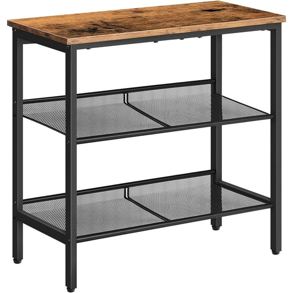Three-tiered narrow side table, nightstand with 2 adjustable flat or tilted shelves, brown