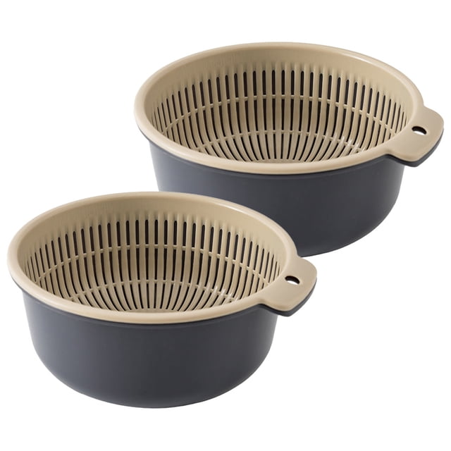 Juego de 2 coladores y cuencos de cocina, cuenco y colador multifuncional 2 en 1, cuenco de drenaje de doble capa y cesta para frutas y verduras