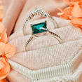 thumbnail image 4 of Prinecess Cut Emerald Engagement Ring Set- 14K Rose Gold Vermeil- Stacking Ring- May Birthstone, 4 of 6