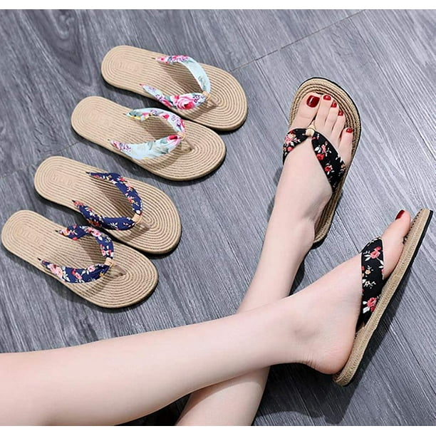 Women's Flip Flops Thong Sandals Stylish Floral Print Summer Beach Slippers  for Women