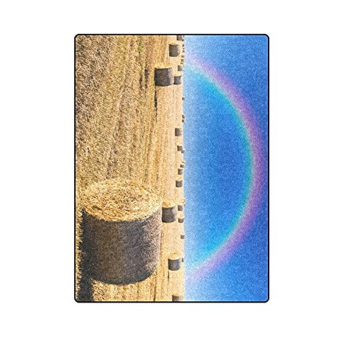 RYLABLUE Straw Bales on Field in Late Summer and Rainbow Throw Blanket Bed Sofa Blanket 58x80 inches